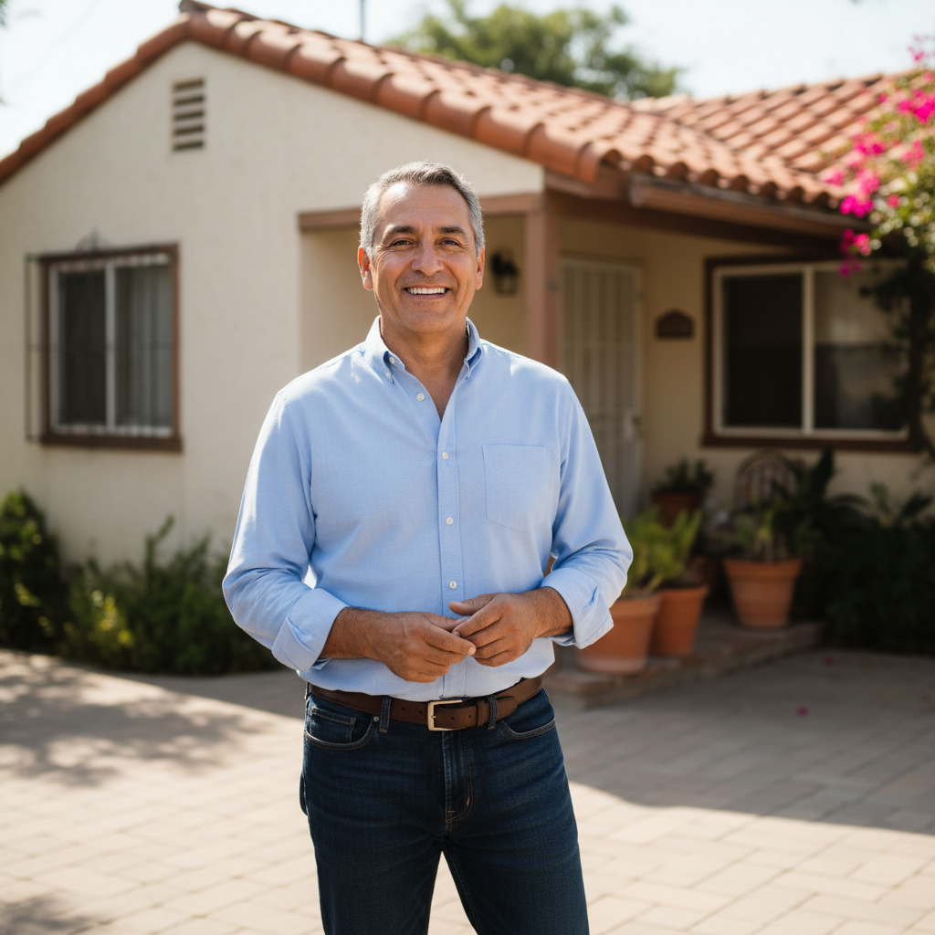 Portrait of Derek Thompson, happy homeowner