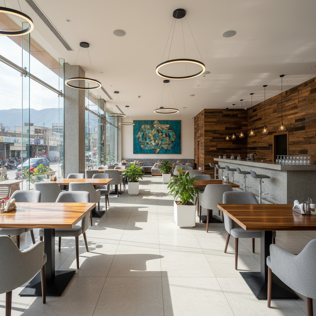 Restaurant interior in Mardan KPK Pakistan showing modern dining setup