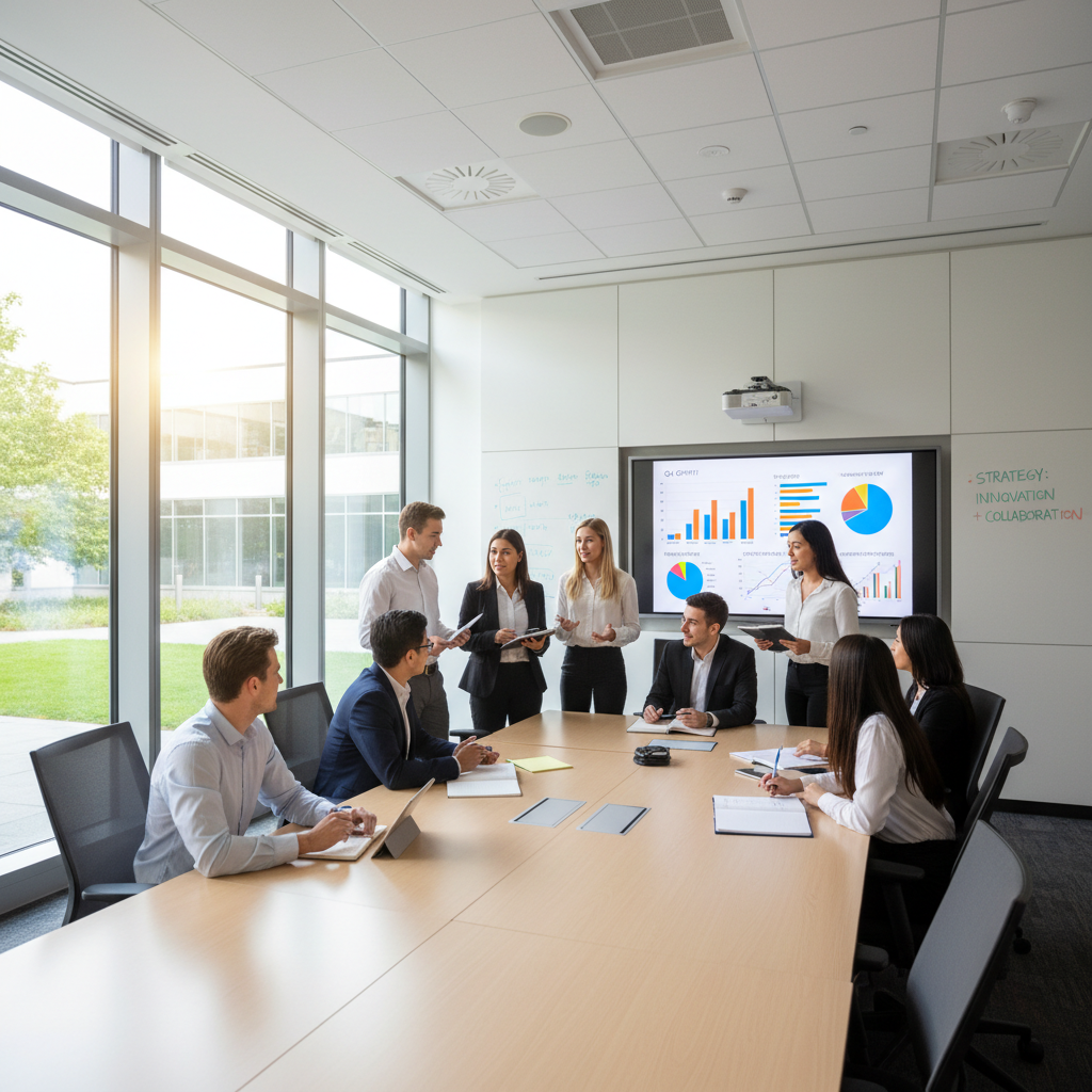 Teacher demonstrating mathematical concepts on whiteboard with skill progression chart in modern classroom