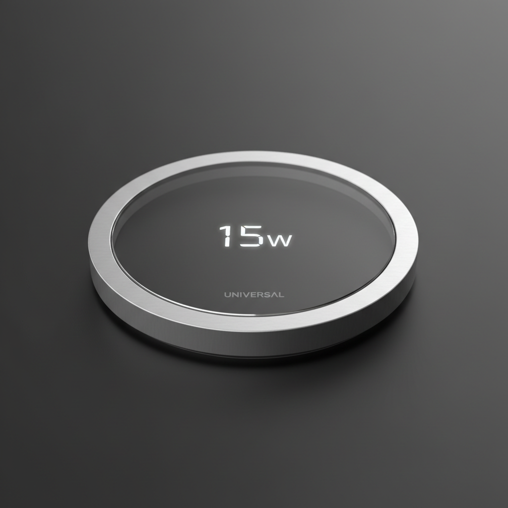 Premium wireless charging pad on dark surface with minimal atmospheric lighting