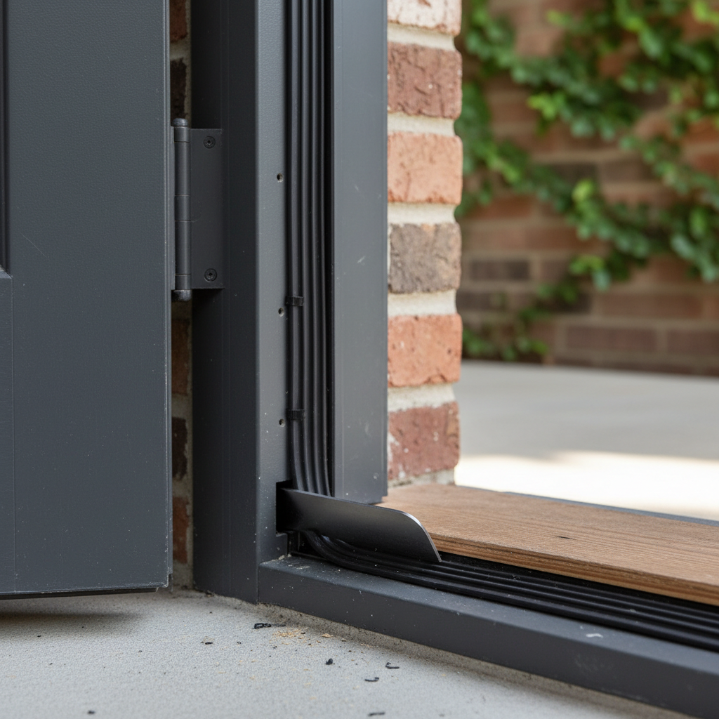 Fresh EPDM rubber weatherstripping installation on exterior door