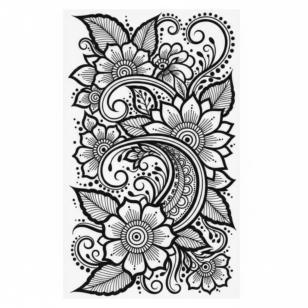 Arabic floral mehndi design with large rose and vine patterns on hands