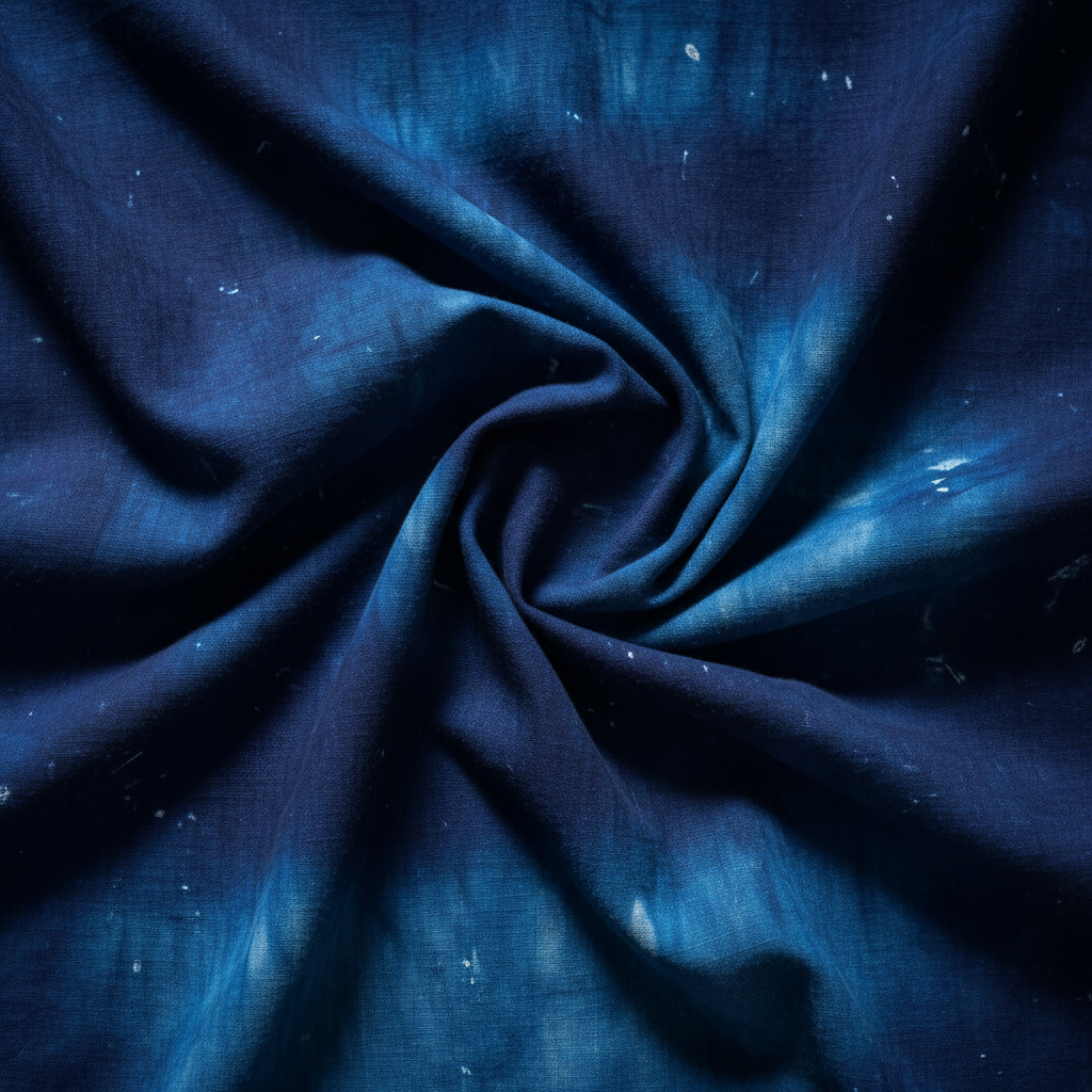 Indigo hand-dyed cotton fabric with natural folds