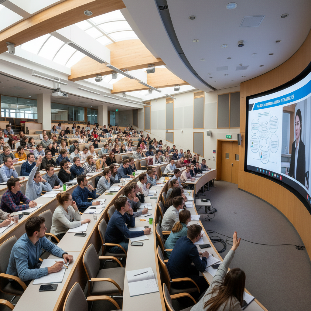 Students in a lecture hall at GHITS University, engaged in an interactive session