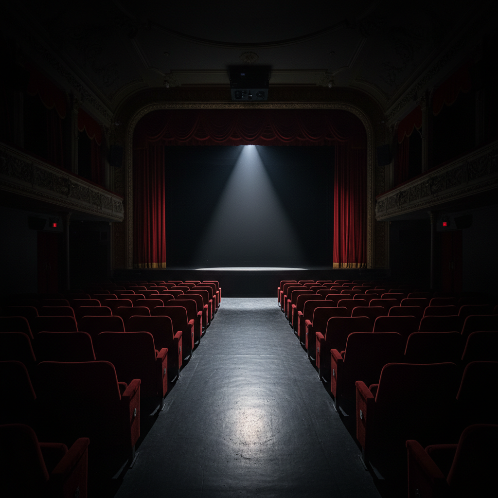 Dark cinema atmosphere with dramatic lighting