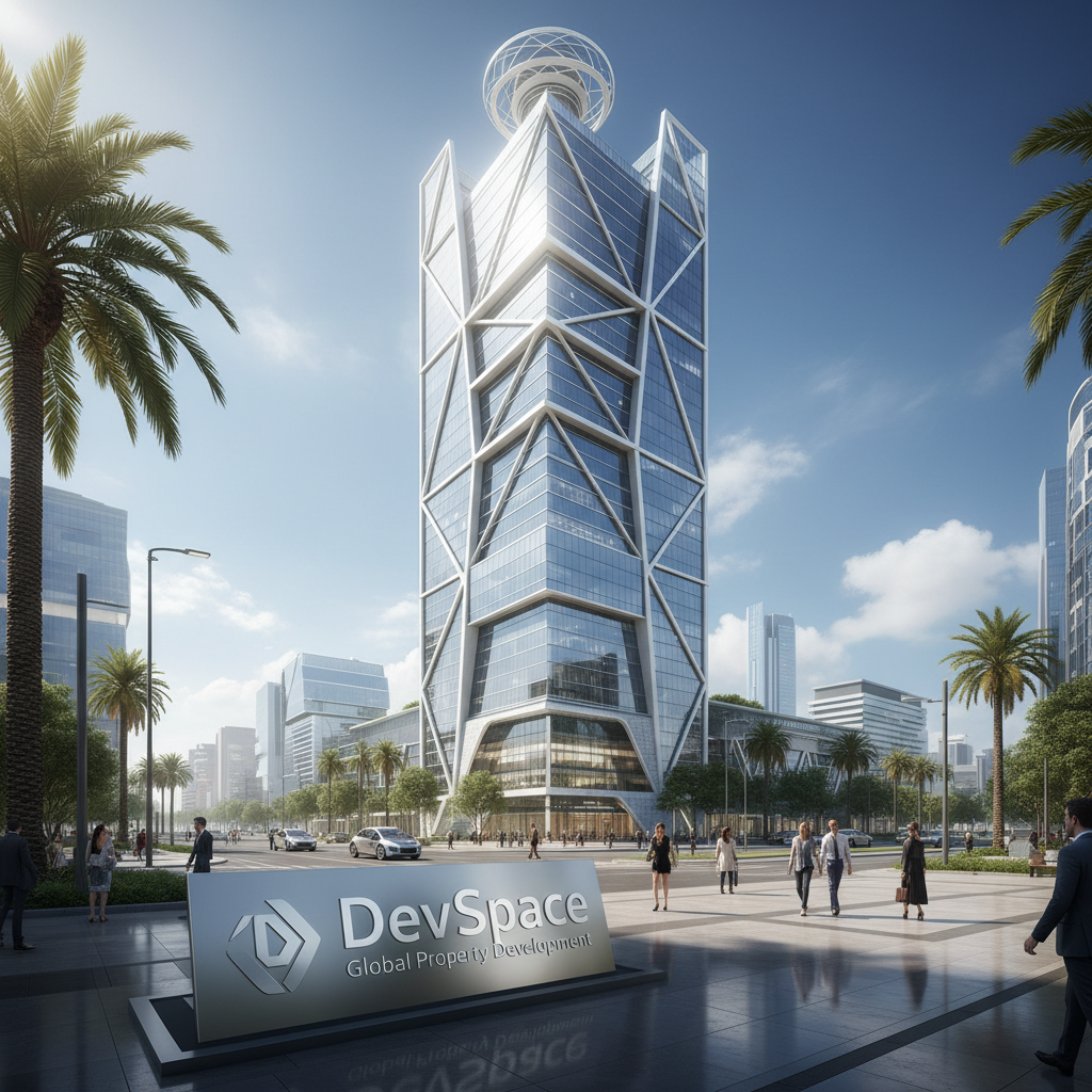 Iconic modern skyscraper representing DevSpace global property development
