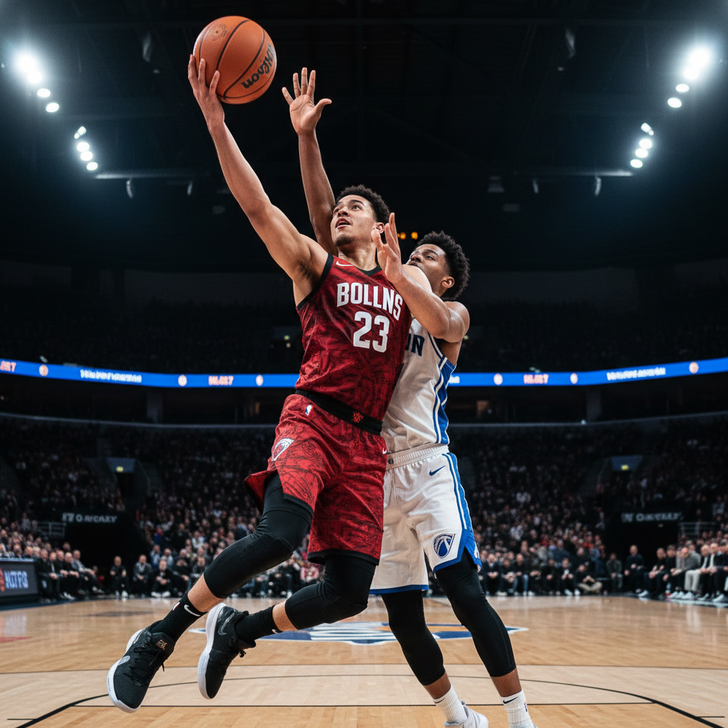 Professional basketball player in action during international game