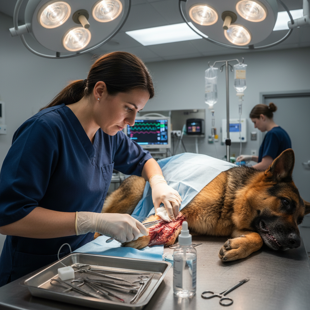 Vet giving attentive care to a pet in an emergency