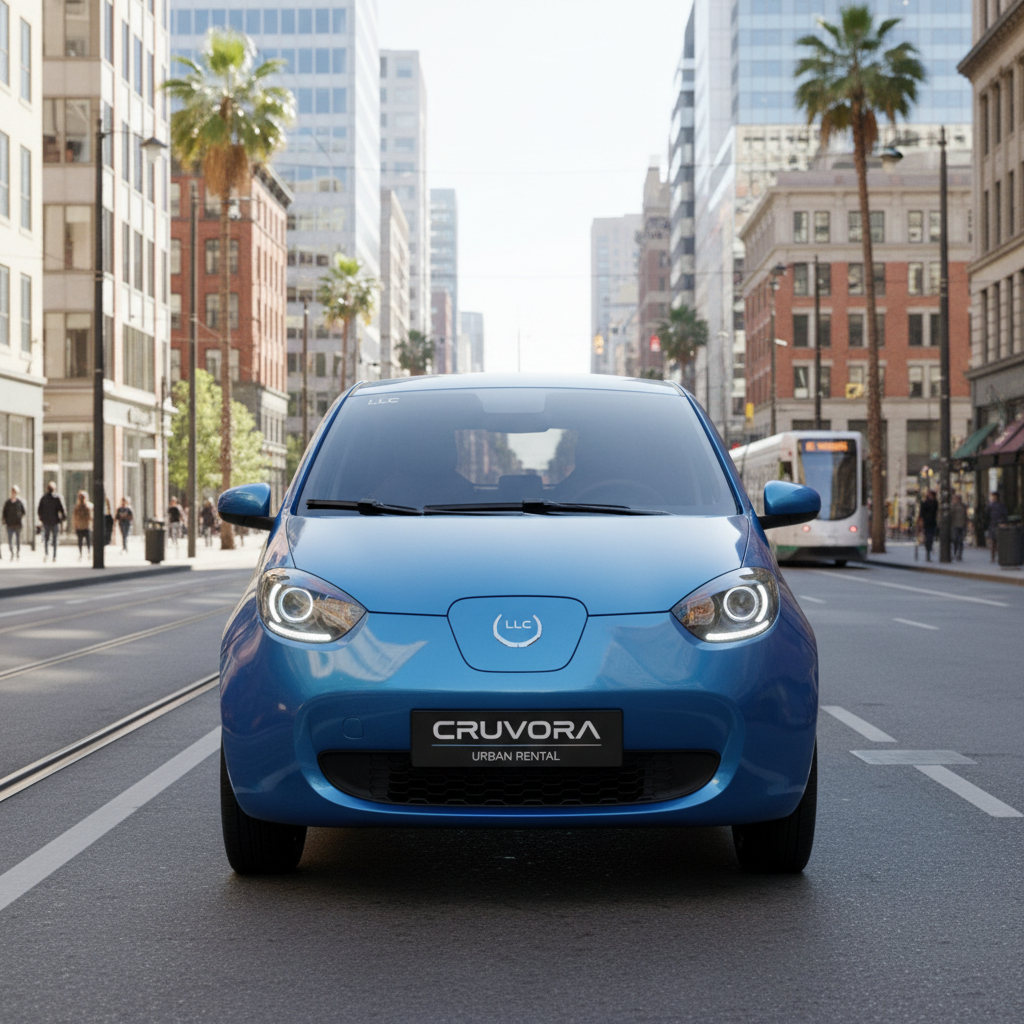 Compact car on a city street representing Cruvora LLC compact rental category for urban travel