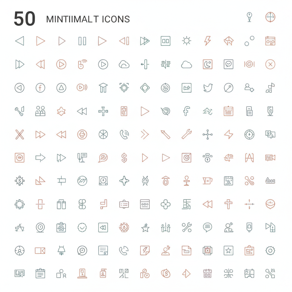 Collection of minimal line icons arranged in a clean grid on white background