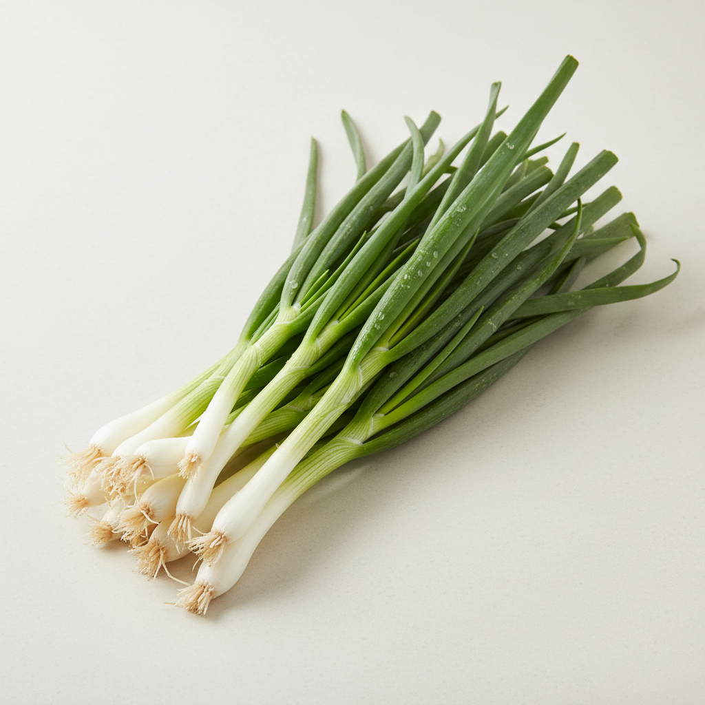 Fresh green scallion bunch on white background