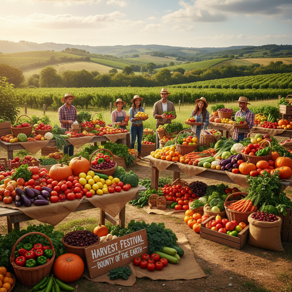 Colorful fresh organic vegetables and fruits, bright well-lit farmers market display