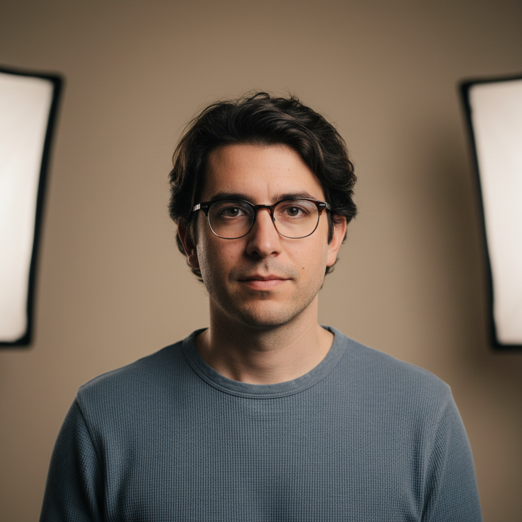 Rafael Mendes, man with dark hair in casual studio environment with monitors visible