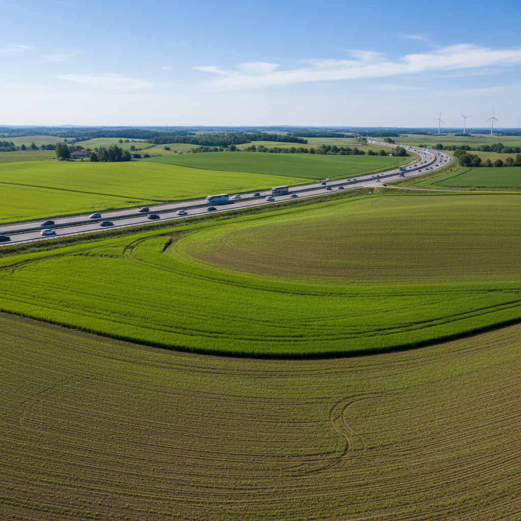 Agricultural land with green fields near expressway in Talegaon Pune