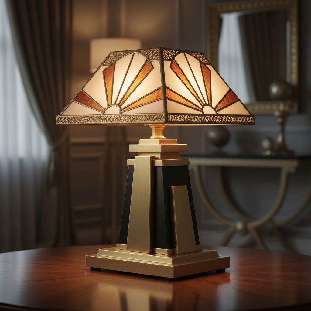 Pair of matching art deco bronze table lamps with original shades