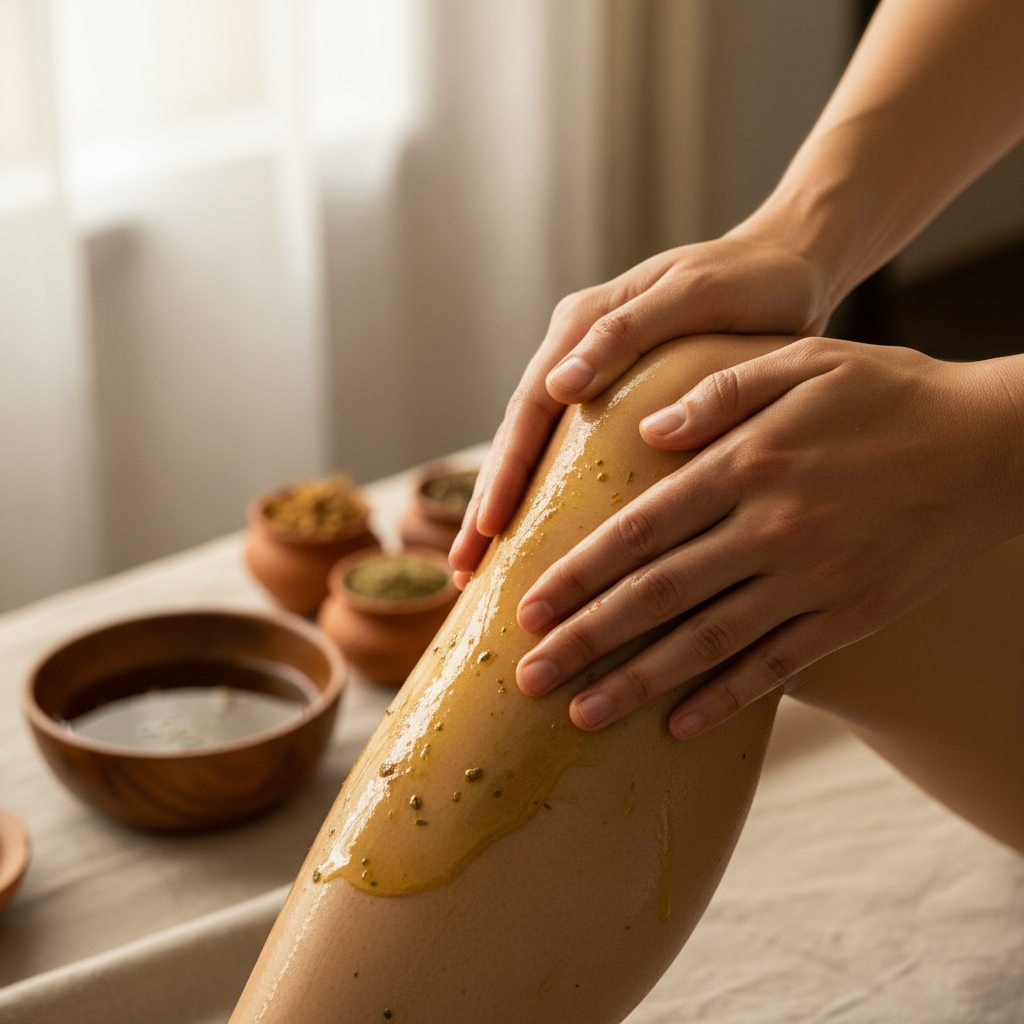 Person relaxing in traditional Persian spa with herbal treatments