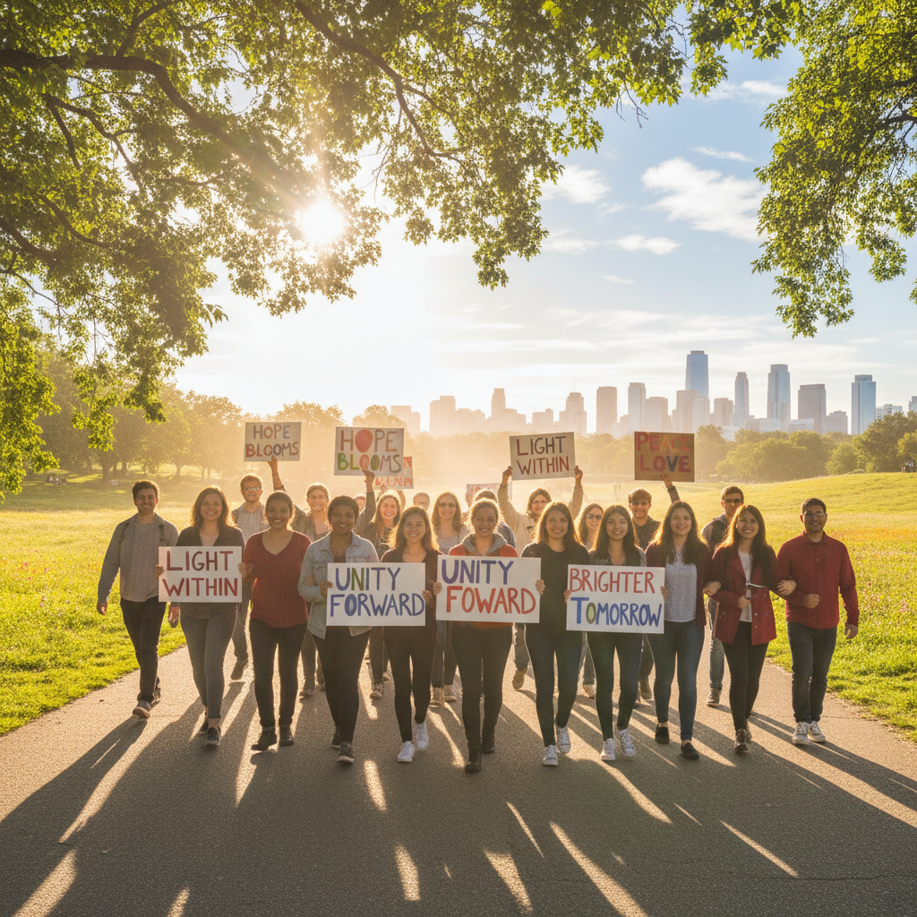 Participants walking together in last year's event holding signs of hope