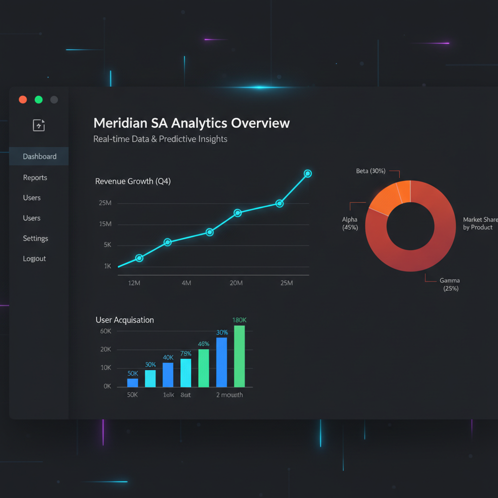 Dark analytics dashboard with golden chart lines showing growth, premium business intelligence interface
