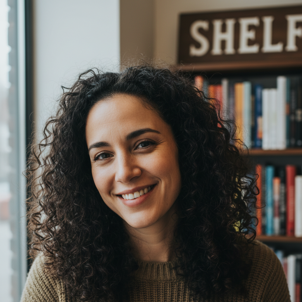 Dani Okonkwo, bookseller at Shelf, woman with natural hair and warm smile