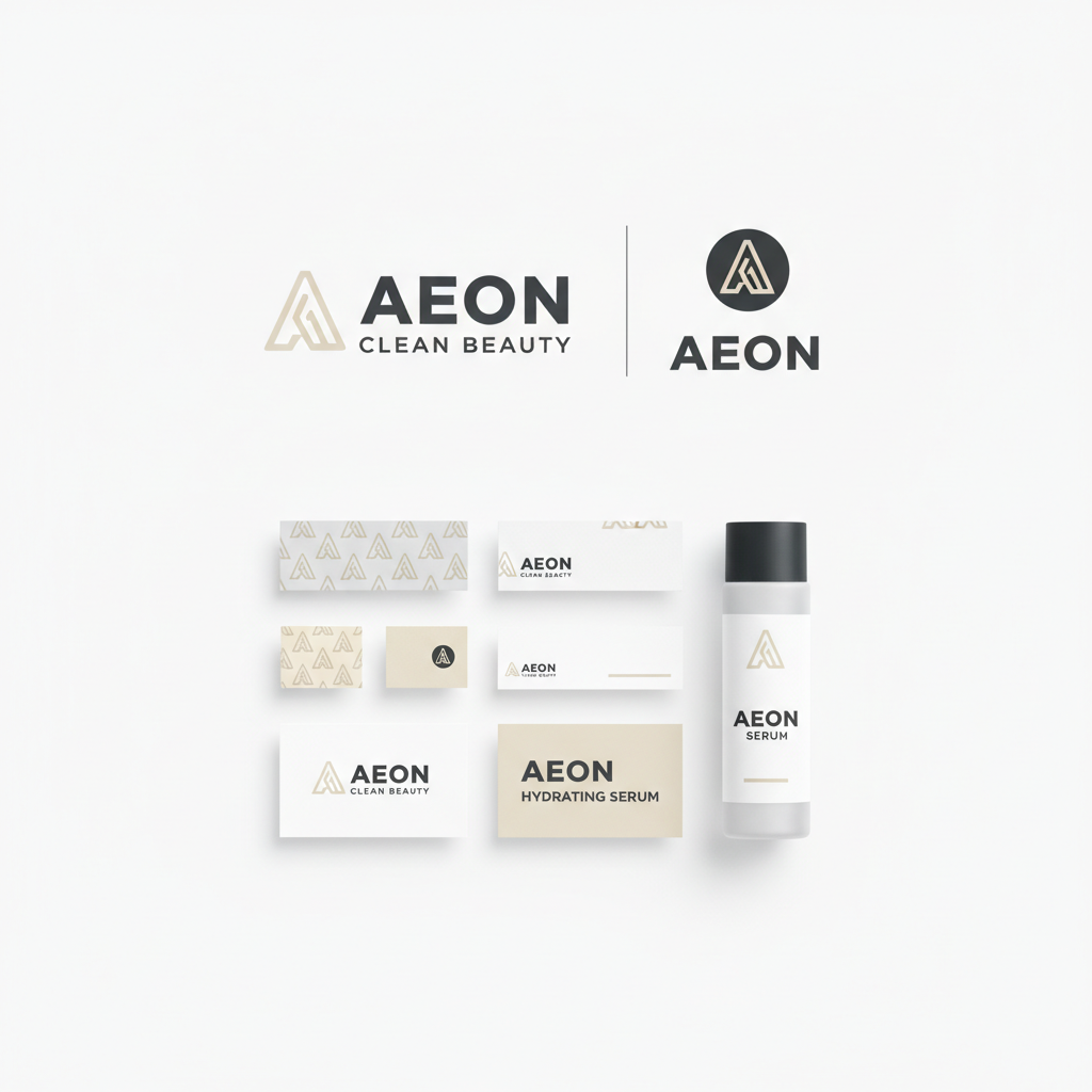 Clean brand identity layout with logo variants on bright white background with bold typography