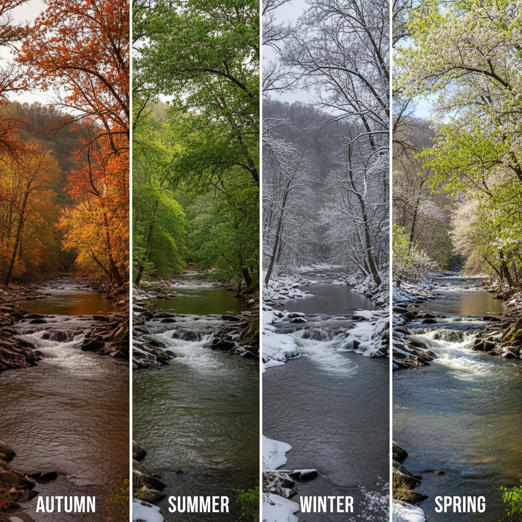 Little Red River through all four seasons with changing foliage and river conditions