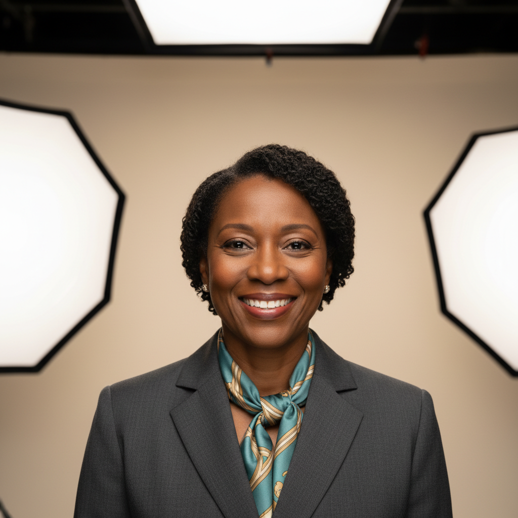 Nadia Osei-Bonsu, Black woman in professional studio setting with warm lighting