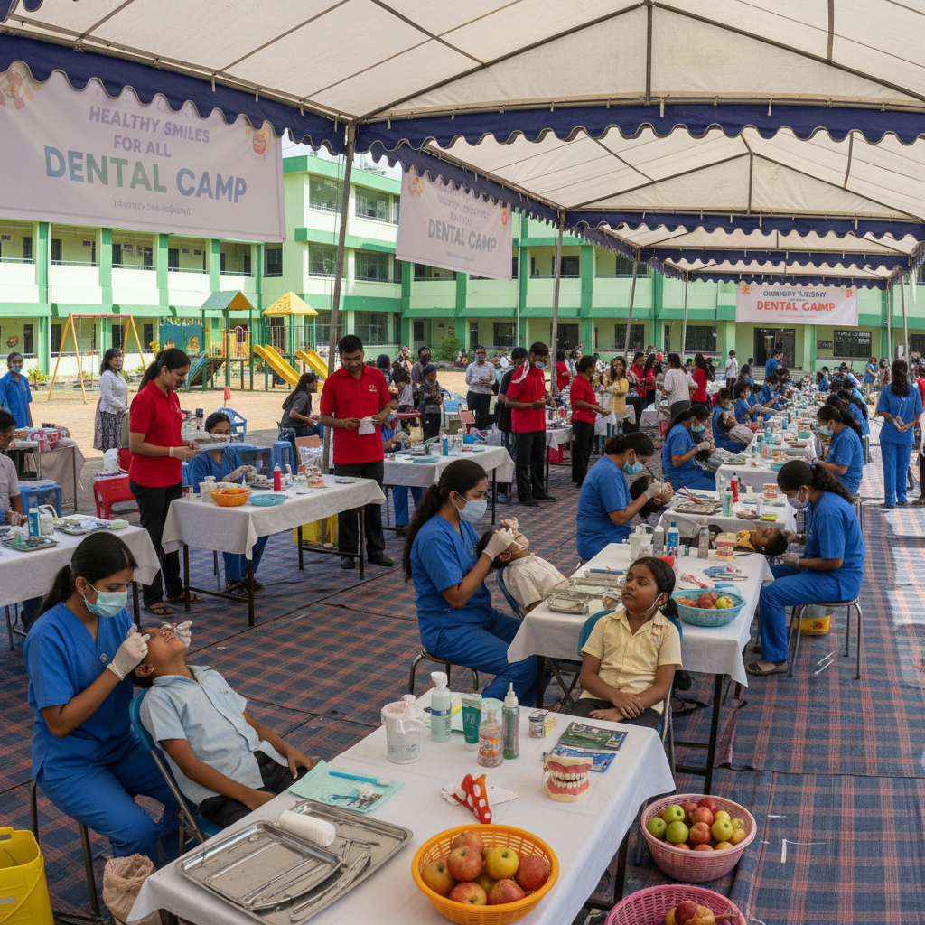 Health camp organized by Dharmam Trust providing free medical checkups for Indian families