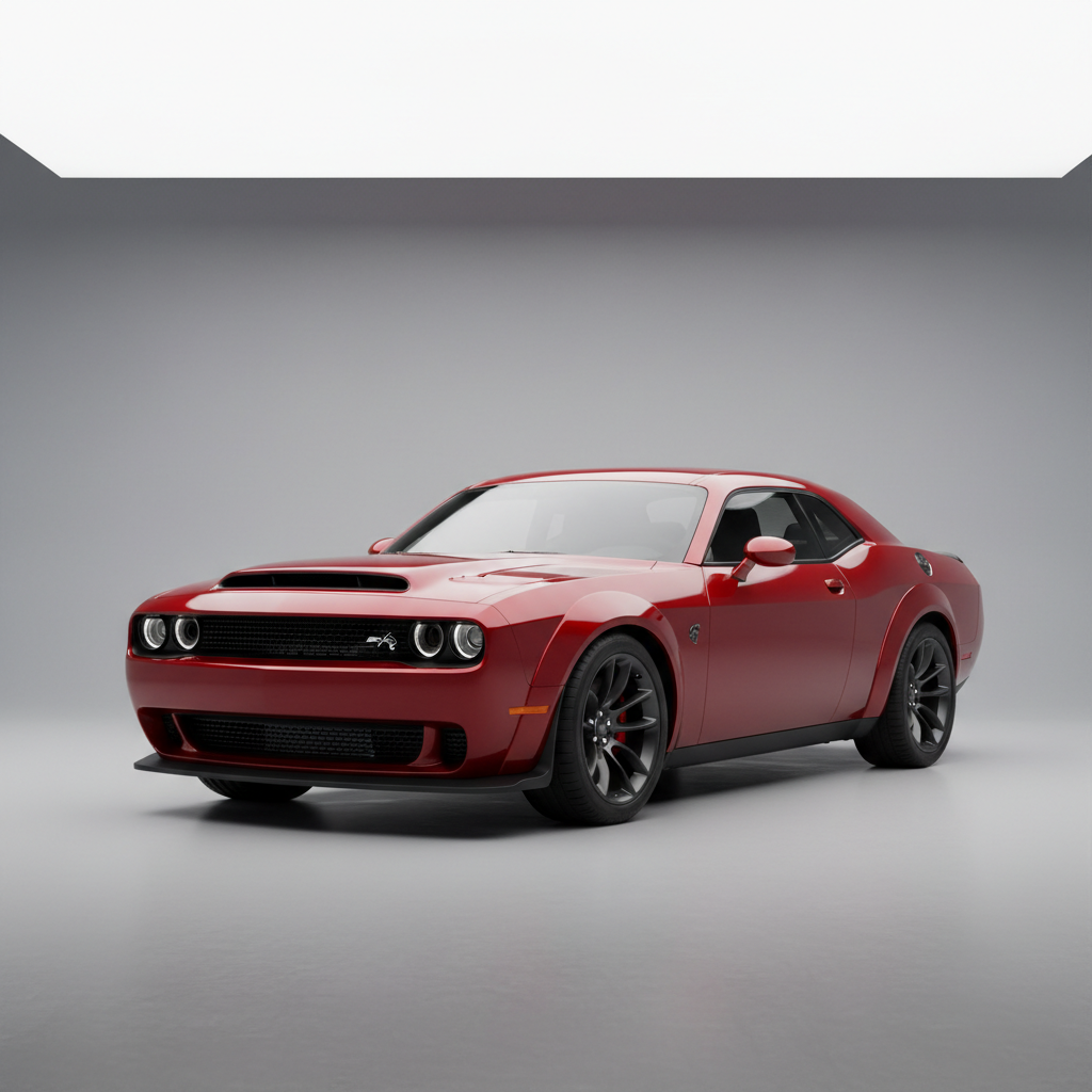 Dodge Challenger Hellcat before color-shift wrap showing stock factory finish