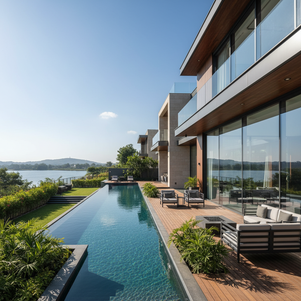 West-facing luxury villa with panoramic forest views, private pool and premium finishes on Srisailam Highway Hyderabad