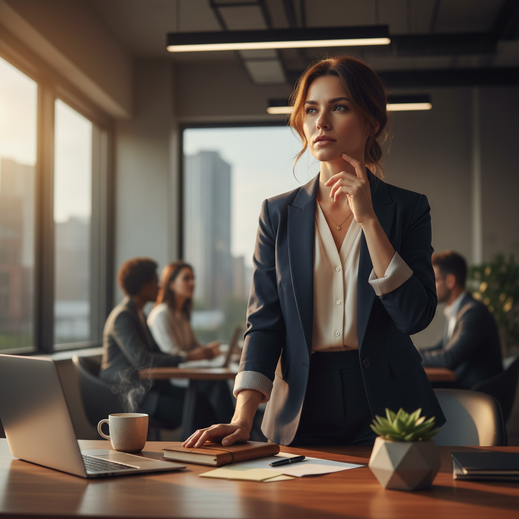 Denise Okafor, female business founder, warm professional photo, light background