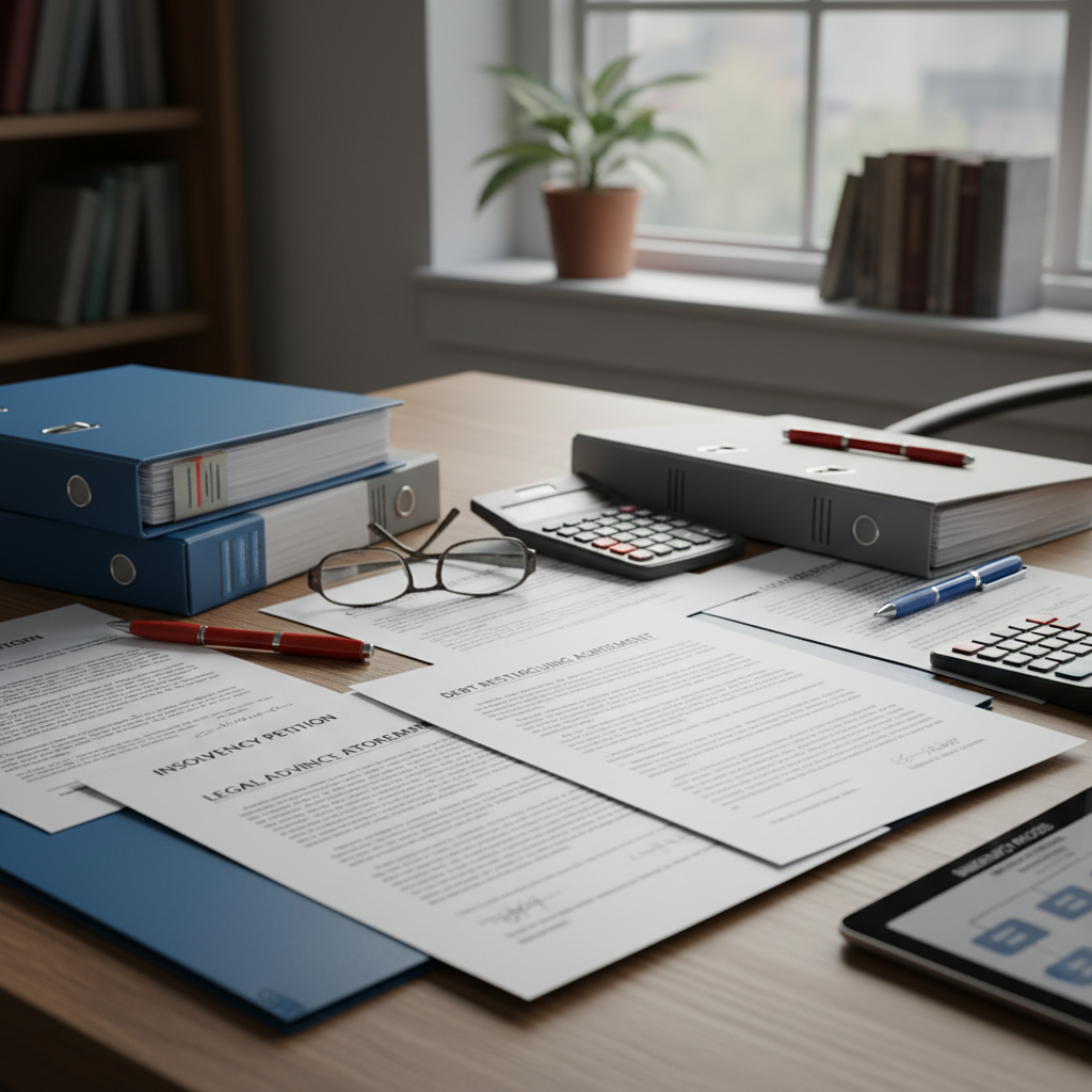 Legal documents and passport on desk, organized workspace, natural daylight, immigration paperwork