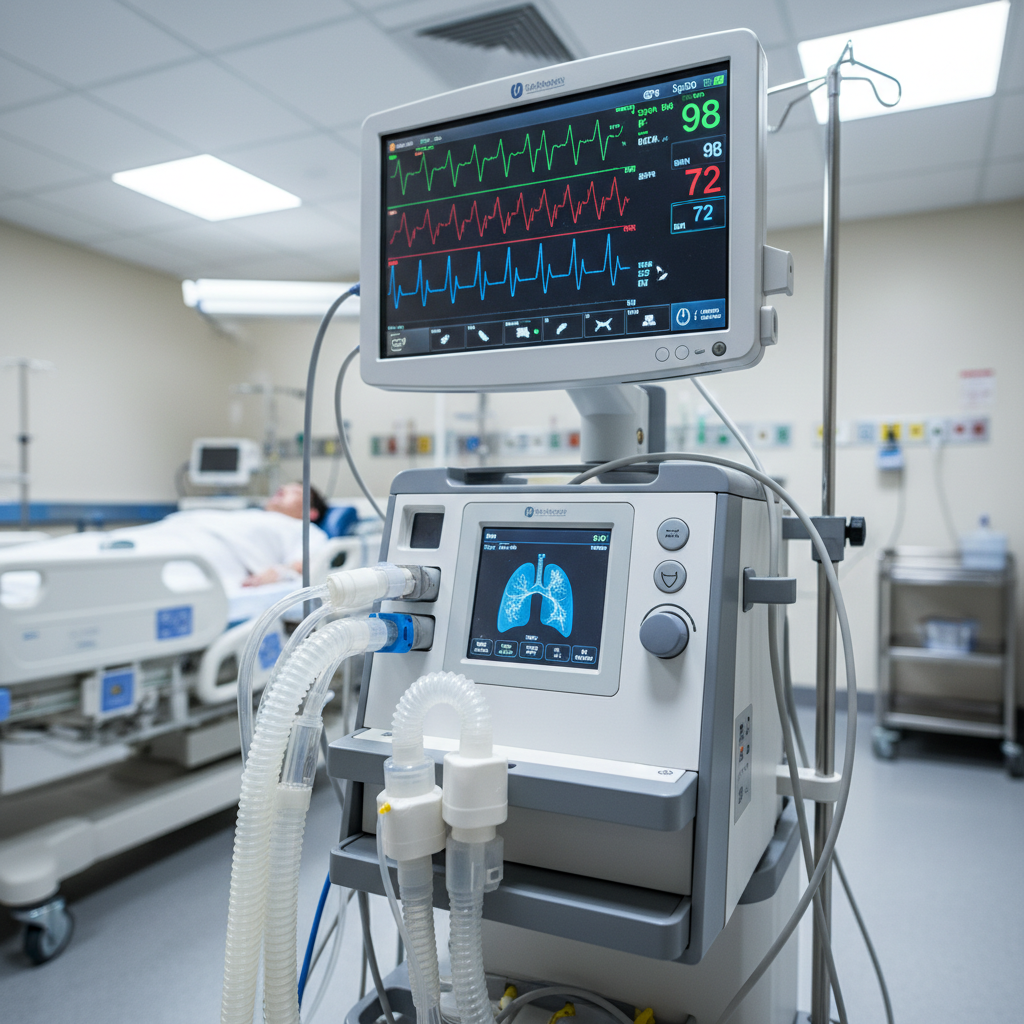 Medical monitors and life support equipment in intensive care unit