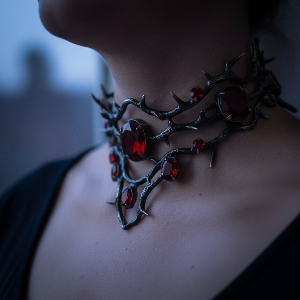 Dark metal chain necklace on dark surface, editorial jewelry photography