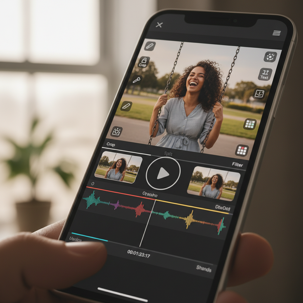 Person filming vertical video content on smartphone for social media