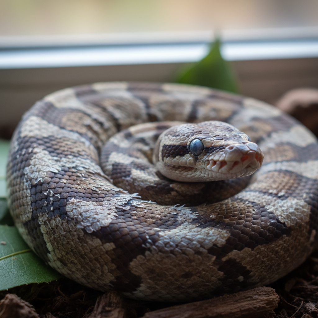 Ball python before shed removal showing patchy dull scales