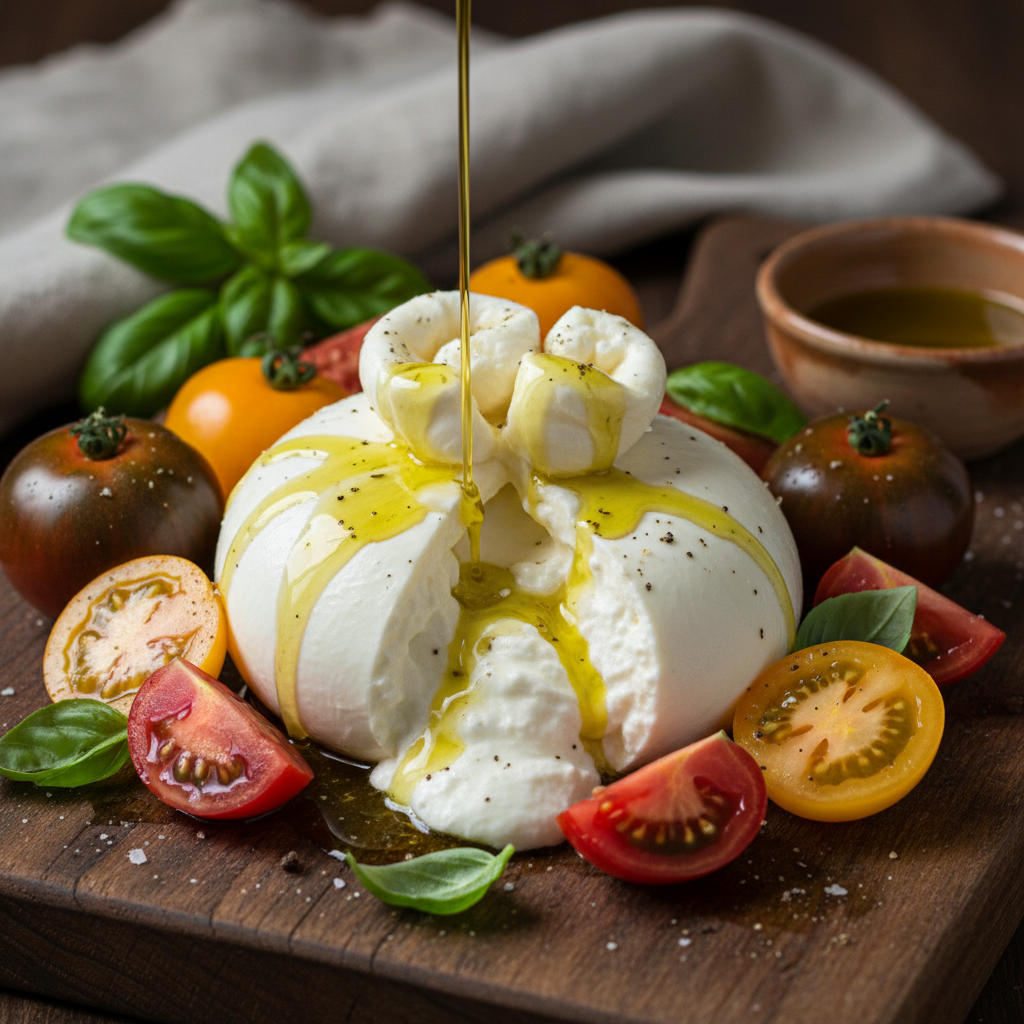 Caprese Salad - Buffalo mozzarella, heirloom tomatoes, fresh basil leaves, a
