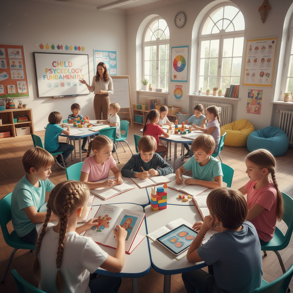 Young Indian child interacting with a colourful tablet in a bright classroom, learning through technology, engaged and smiling