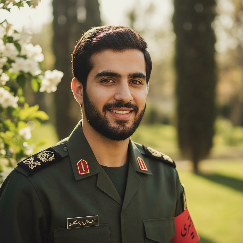 Male soldier in professional attire, confident expression, bright studio lighting
