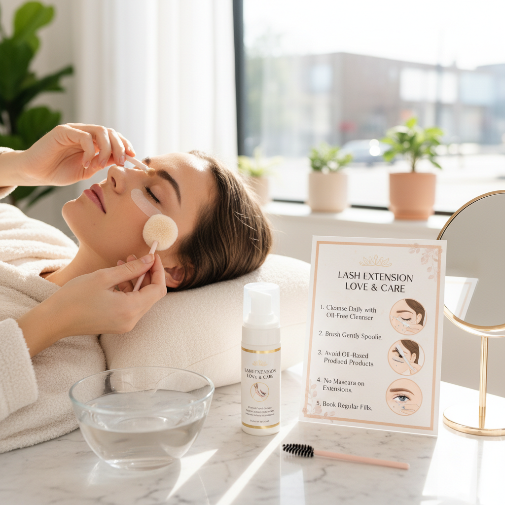 Lash extension care guide demonstrating proper maintenance techniques