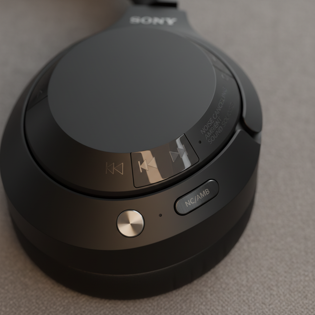 Sony WH-1000XM5 headphones side view showing ear cup detail