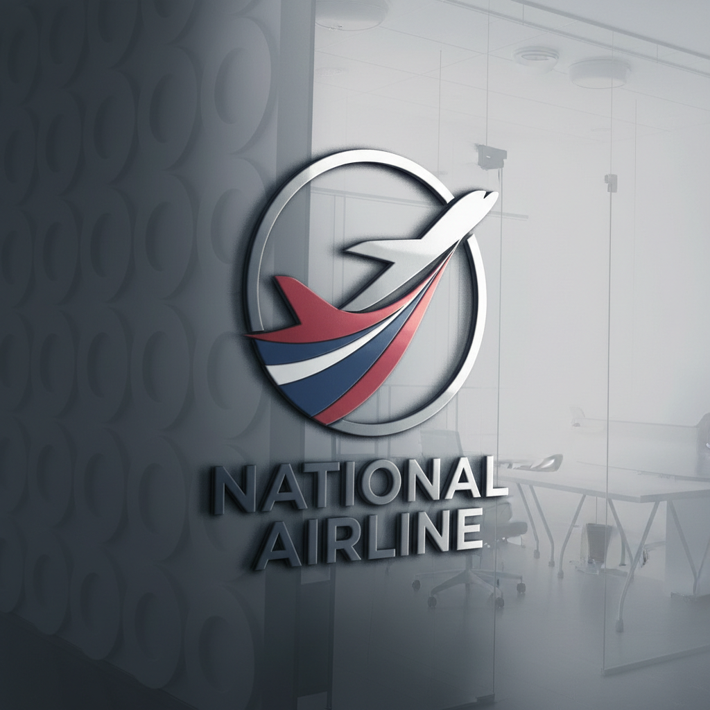 Aviation company logo featuring stylized airplane silhouette in blue and white colors