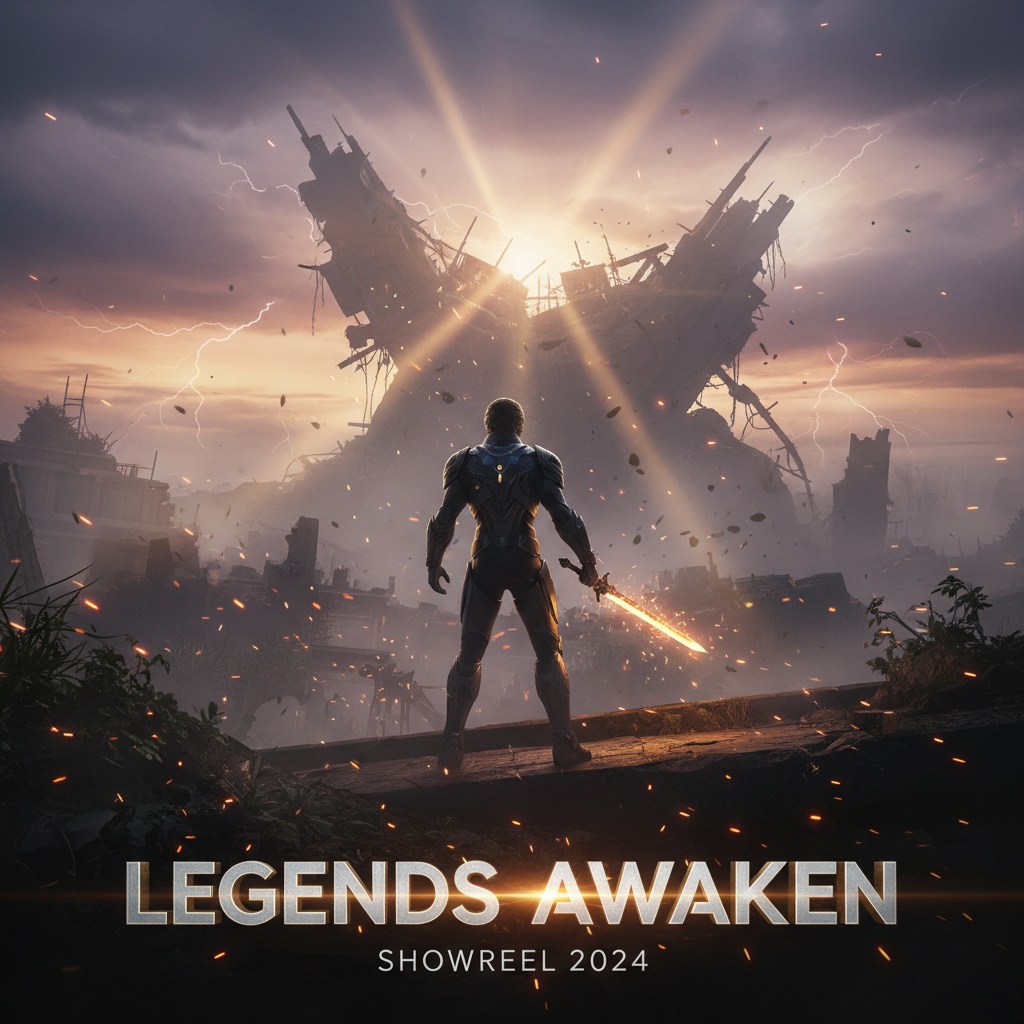 Cinematic showreel thumbnail showing dramatic in-game cutscene with volumetric lighting