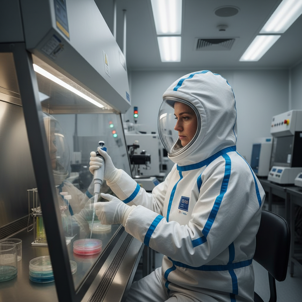 Female biologist in synthetic biology laboratory