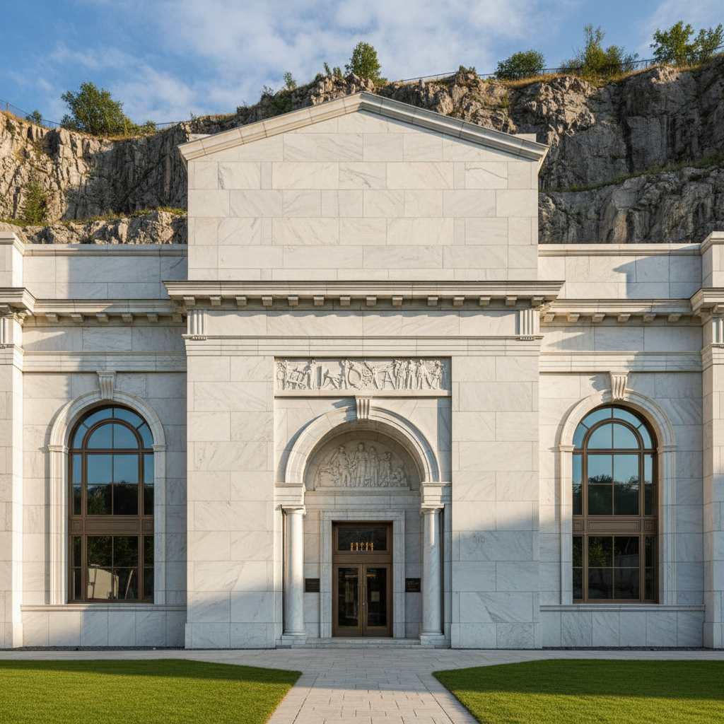 Quarry Museum marble facade in natural light