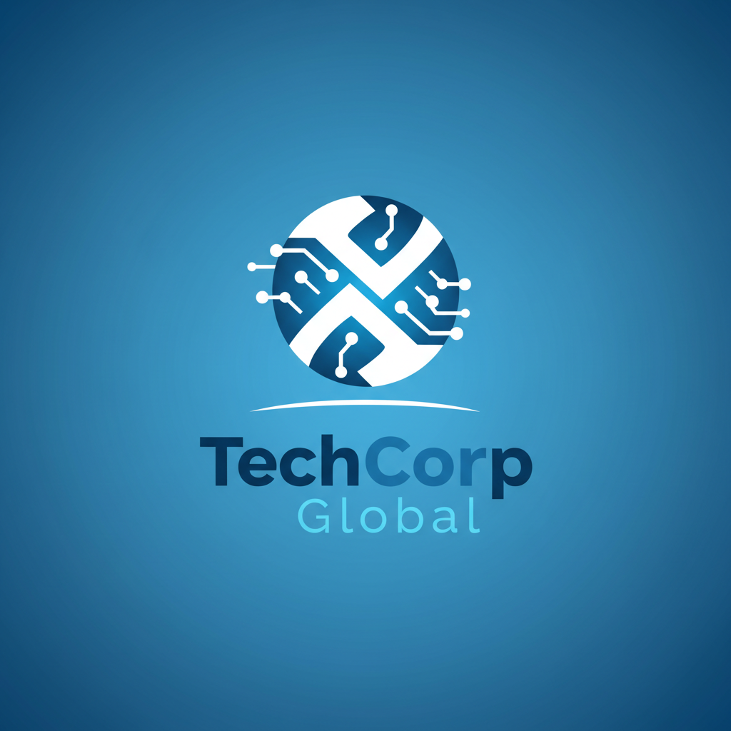 TechCorp Global company logo with blue and white color scheme