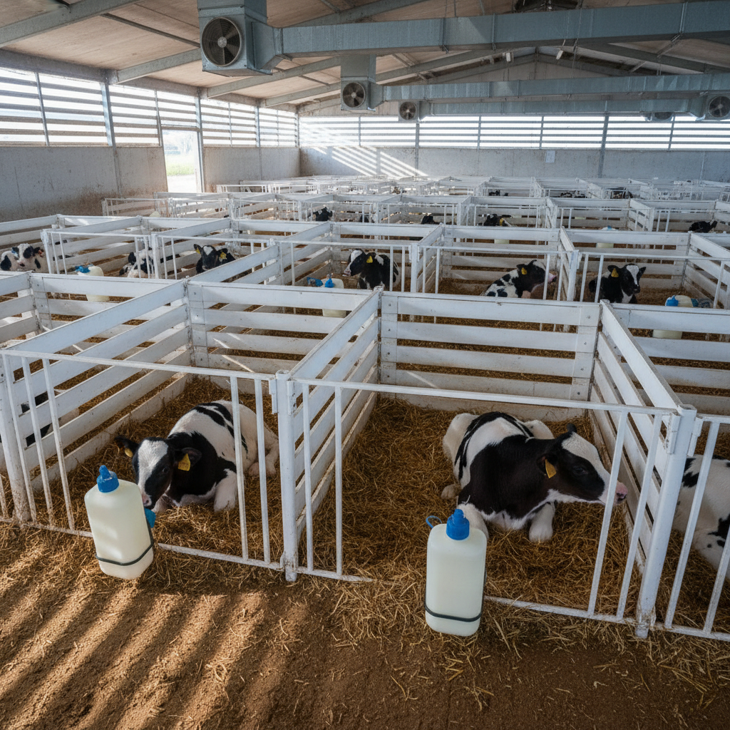 Young cattle calves in clean straw bedding, healthy and alert, UK farm