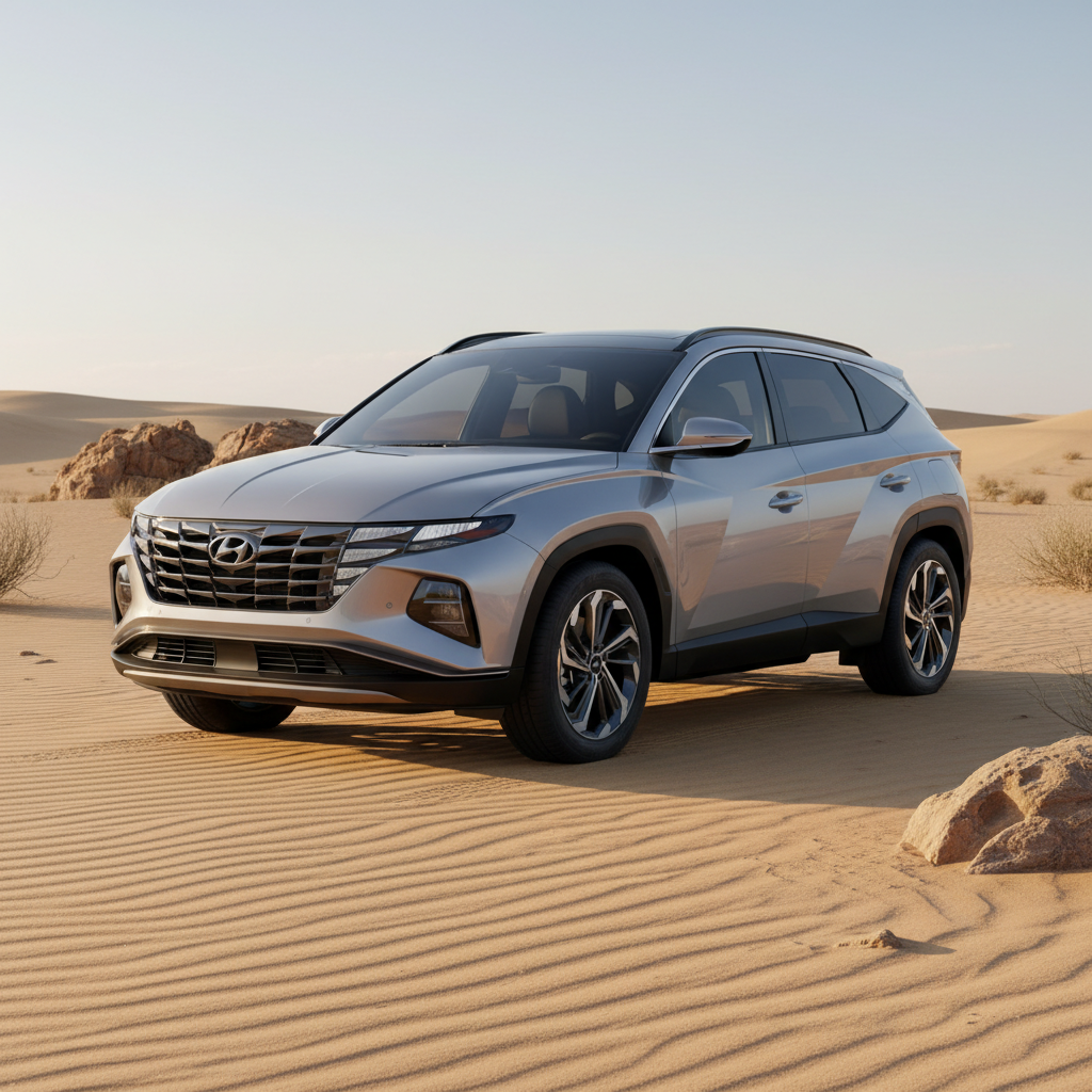 Hyundai Santa Fe 7-passenger SUV on an open road with blue sky