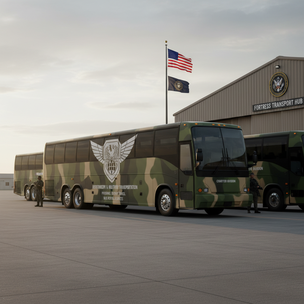 Bus rental service for government and military transportation, charter bus for personnel group travel