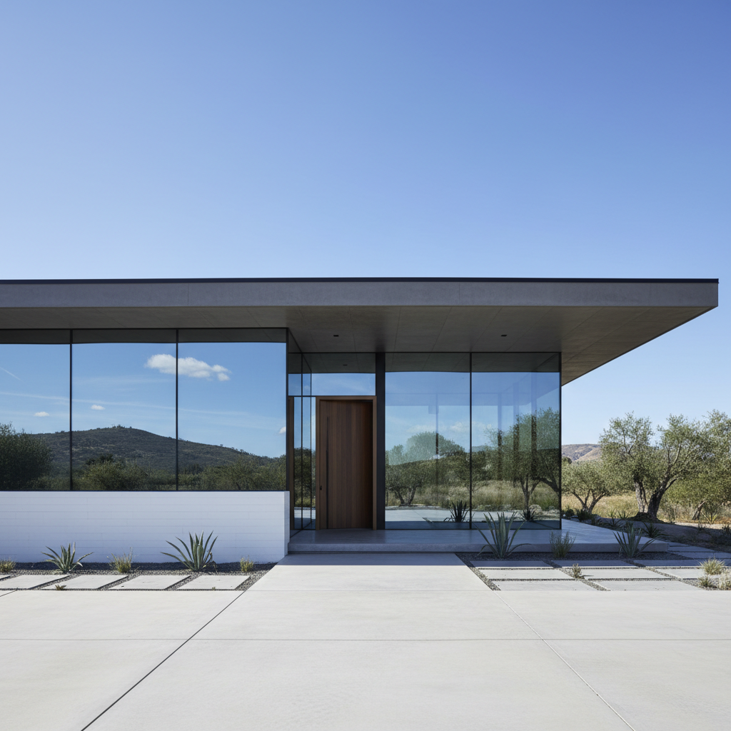 Modern luxury home with desert landscape