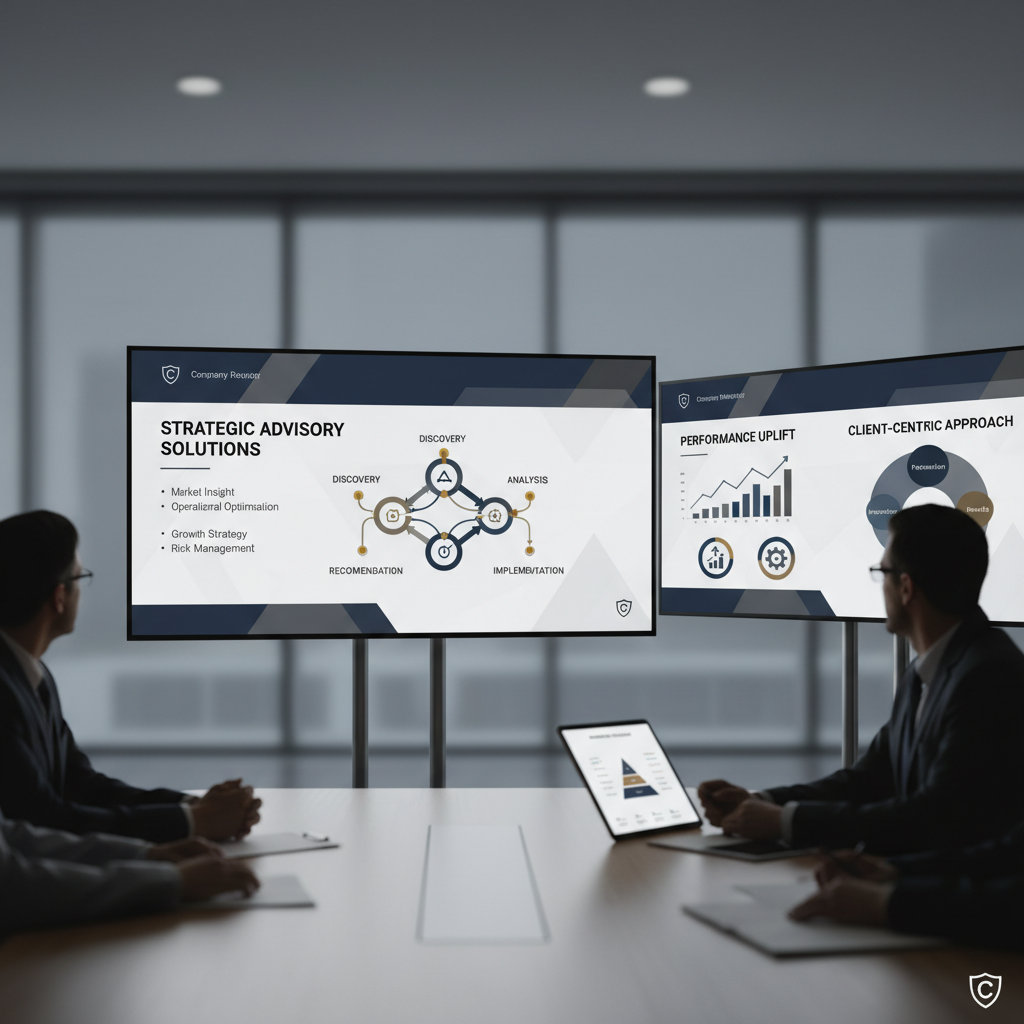 Business consultants in strategic advisory meeting with client
